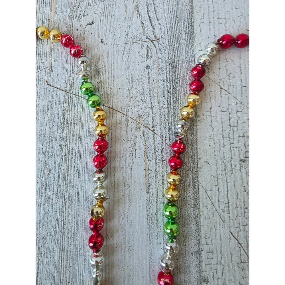 Vintage Mercury Garland 90 inch glass rainbow Xmas tree red green gold silver